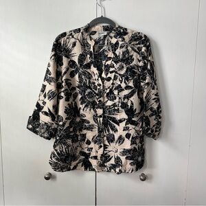 Harvé Benard Linen Blend Floral Button-Up Blouse – Size M